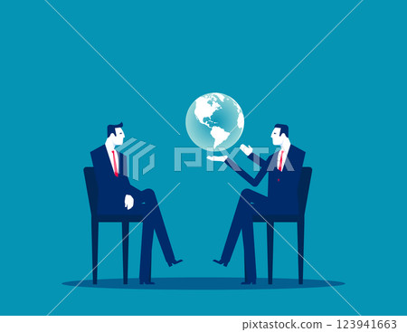 Vector diplomats. Business person and politicians talk with the world in their hands Vector diplomats. Business person and politicians talk with the world in their hands 123941663