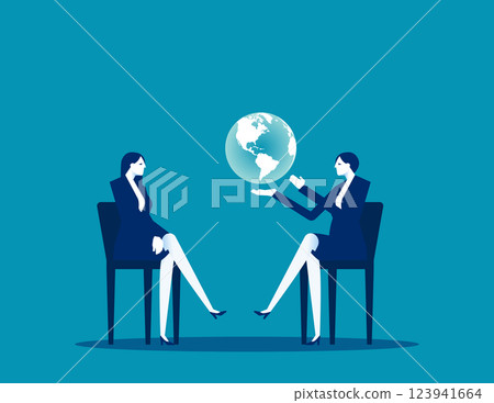 Vector diplomats. Business person and politicians talk with the world in their hands Vector diplomats. Business person and politicians talk with the world in their hands 123941664