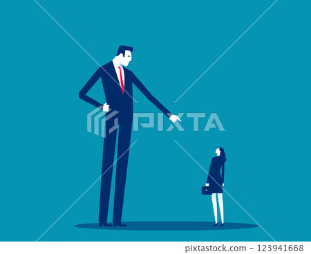 Vector Giant Tyrannical Boss Scolds his Employee. Business concept 123941668