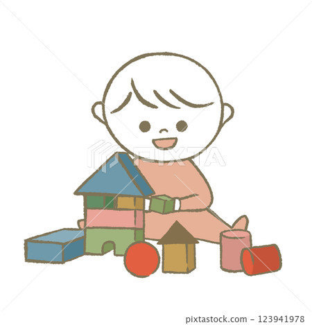 玩積木的孩子,粉紅色 玩積木的孩子,粉紅色 123941978