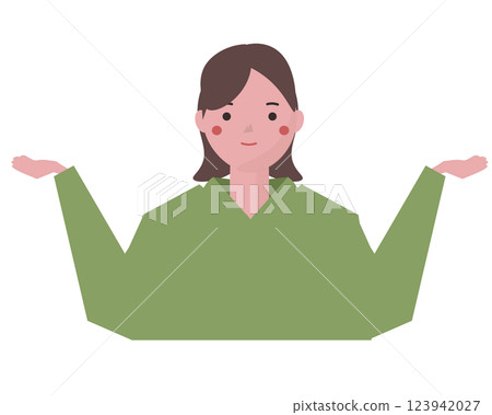 A woman comparing two things with her arms outstretched. Vector illustration 123942027