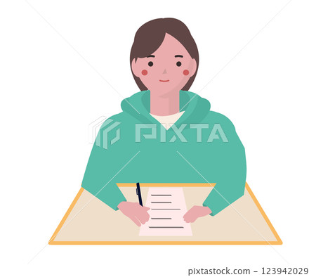 Girl writing on a document. Vector illustration Girl writing on a document. Vector illustration 123942029