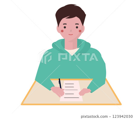 Boy writing on a document. Vector illustration 123942030