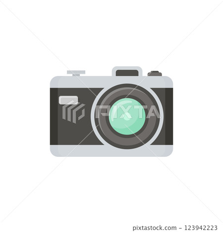Camera icon in flat style. Photography equipment vector illustration on isolated background. Photo sign business concept. 123942223