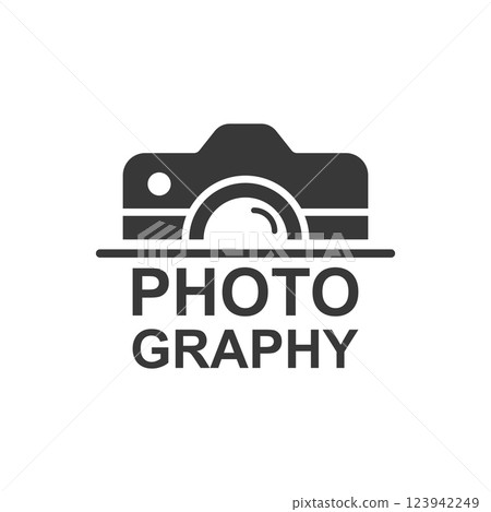 Camera icon in flat style. Photography text vector illustration on isolated background. Photo sign business concept. 123942249
