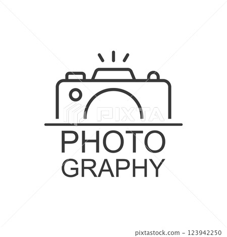 Camera icon in flat style. Photography text vector illustration on isolated background. Photo sign business concept. 123942250