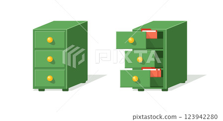 Office cabinet icon in flat style. Furniture storage vector illustration on isolated background. Drawer sign business concept. Office cabinet icon in flat style. Furniture storage vector illustration on isolated background. Drawer sign business concept. 123942280