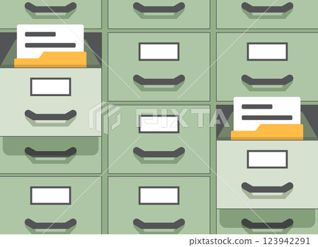 Office cabinet icon in flat style. Furniture storage vector illustration on isolated background. Drawer sign business concept. 123942291