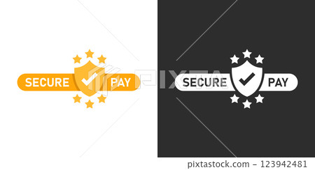 100% secure pay icon in flat style. Privacy guarantee vector illustration on isolated background. Safety risk sign business concept. 100% secure pay icon in flat style. Privacy guarantee vector illustration on isolated background. Safety risk sign business concept. 123942481
