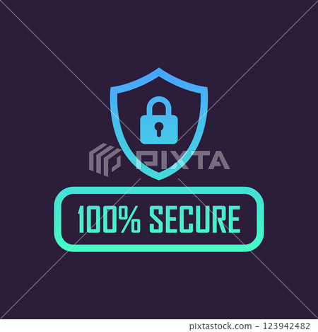 100% secure pay icon in flat style. Privacy guarantee vector illustration on isolated background. Safety risk sign business concept. 100% secure pay icon in flat style. Privacy guarantee vector illustration on isolated background. Safety risk sign business concept. 123942482