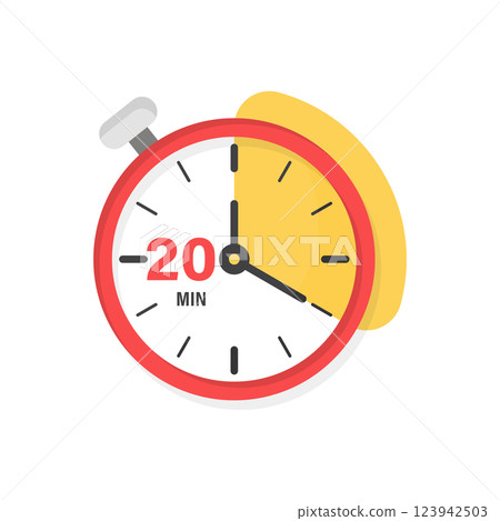 20 minutes on stopwatch icon in flat style. Clock face timer vector illustration on isolated background. Countdown sign business concept. 123942503