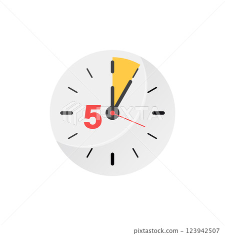 5 minutes on stopwatch icon in flat style. Clock face timer vector illustration on isolated background. Countdown sign business concept. 5 minutes on stopwatch icon in flat style. Clock face timer vector illustration on isolated background. Countdown sign business concept. 123942507