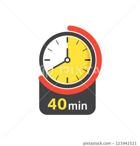 40 minutes on stopwatch icon in flat style. Clock face timer vector illustration on isolated background. Countdown sign business concept. 123942521
