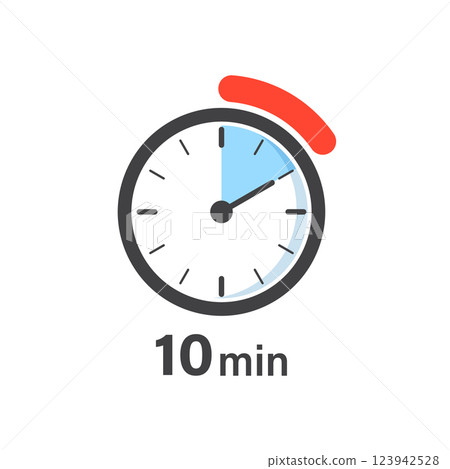 10 minutes on stopwatch icon in flat style. Clock face timer vector illustration on isolated background. Countdown sign business concept. 10 minutes on stopwatch icon in flat style. Clock face timer vector illustration on isolated background. Countdown sign business concept. 123942528