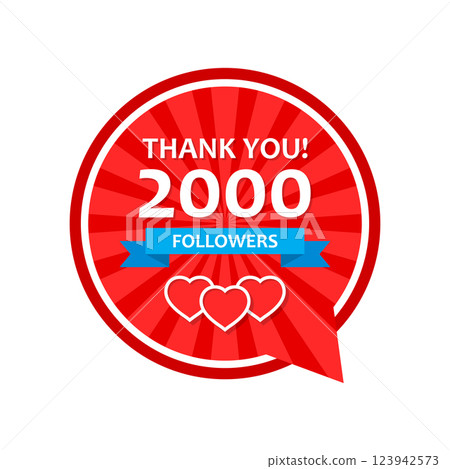 Thank you 2000 followers icon in flat style. Subscription amount vector illustration on isolated background. 2k follower sign business concept. 123942573