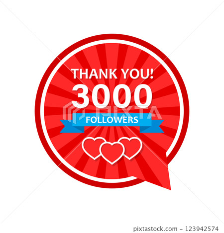 Thank you 3000 followers icon in flat style. Subscription amount vector illustration on isolated background. 3k follower sign business concept. 123942574