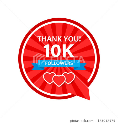 Thank you 10000 followers icon in flat style. Subscription amount vector illustration on isolated background. 10k follower sign business concept. 123942575