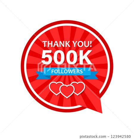 Thank you 500000 followers icon in flat style. Subscription amount vector illustration on isolated background. 500k follower sign business concept. 123942580