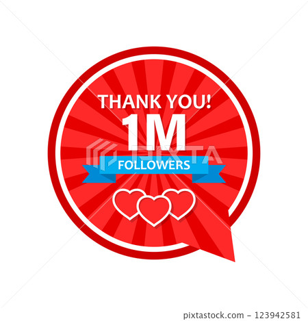 Thank you 1000000 followers icon in flat style. Subscription amount vector illustration on isolated background. 1m follower sign business concept. 123942581