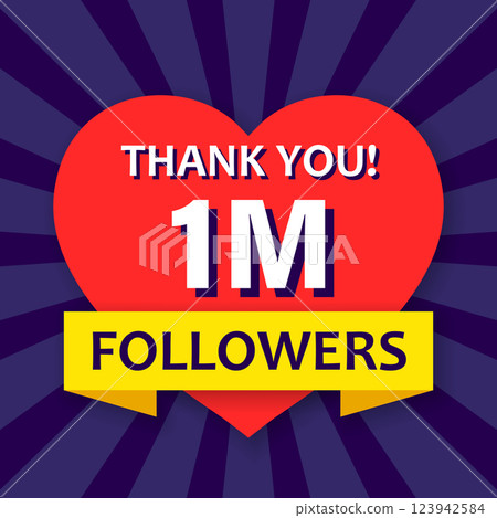Thank you 1000000 followers icon in flat style. Subscription amount vector illustration on isolated background. 1m follower sign business concept. 123942584