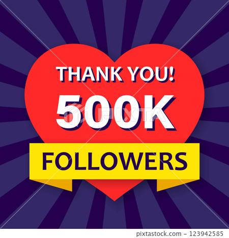 Thank you 500000 followers icon in flat style. Subscription amount vector illustration on isolated background. 500k follower sign business concept. 123942585