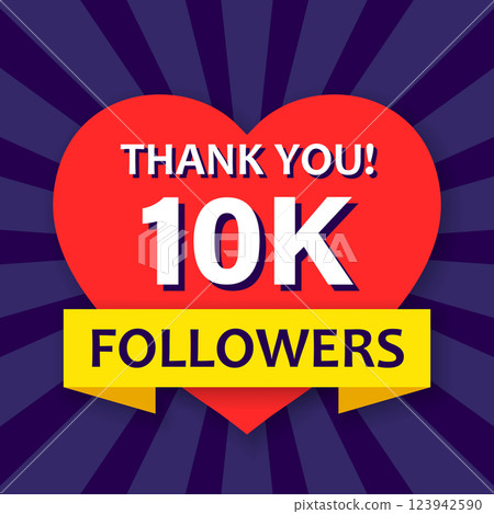 Thank you 10000 followers icon in flat style. Subscription amount vector illustration on isolated background. 10k follower sign business concept. 123942590