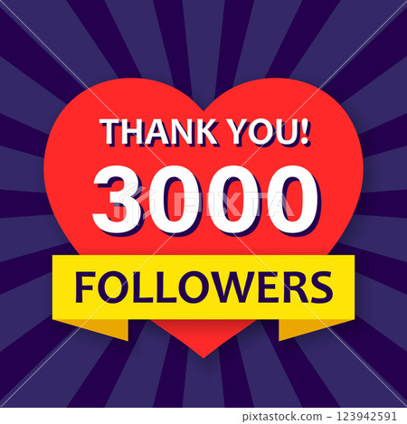 Thank you 3000 followers icon in flat style. Subscription amount vector illustration on isolated background. 3k follower sign business concept. 123942591