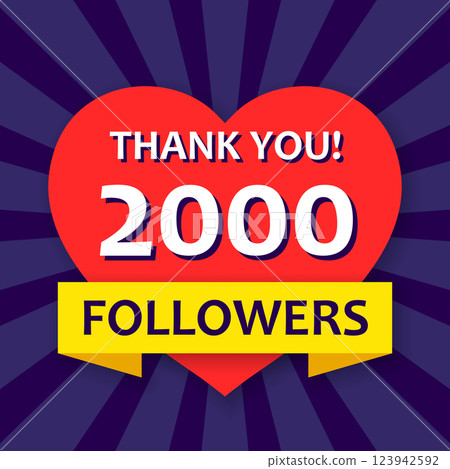 Thank you 2000 followers icon in flat style. Subscription amount vector illustration on isolated background. 2k follower sign business concept. 123942592