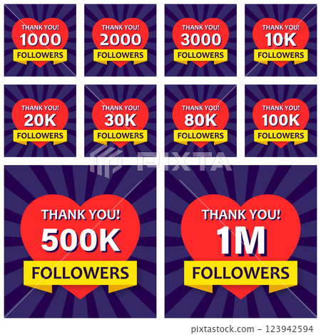 Thank you, followers icon set in flat style. Subscription amount vector illustration on isolated background. Follower sign business concept. 123942594