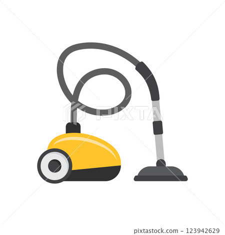 Vacuum cleaner icon in flat style. Equipment for house cleaning vector illustration on isolated background. Clean machine sign business concept. 123942629