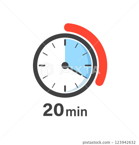 20 minutes on stopwatch icon in flat style. Clock face timer vector illustration on isolated background. Countdown sign business concept. 123942632