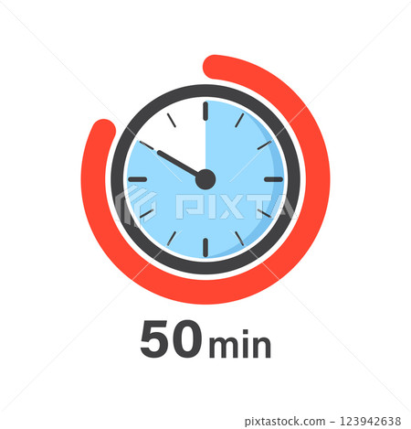 50 minutes on stopwatch icon in flat style. Clock face timer vector illustration on isolated background. Countdown sign business concept. 50 minutes on stopwatch icon in flat style. Clock face timer vector illustration on isolated background. Countdown sign business concept. 123942638