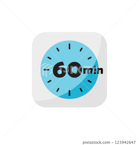 60 minutes on stopwatch icon in flat style. Clock face timer vector illustration on isolated background. Countdown sign business concept. 60 minutes on stopwatch icon in flat style. Clock face timer vector illustration on isolated background. Countdown sign business concept. 123942647