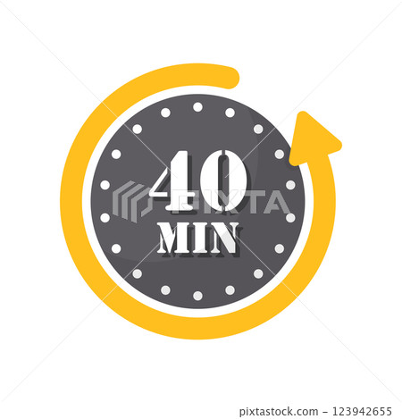 40 minutes on stopwatch icon in flat style. Clock face timer vector illustration on isolated background. Countdown sign business concept. 40 minutes on stopwatch icon in flat style. Clock face timer vector illustration on isolated background. Countdown sign business concept. 123942655
