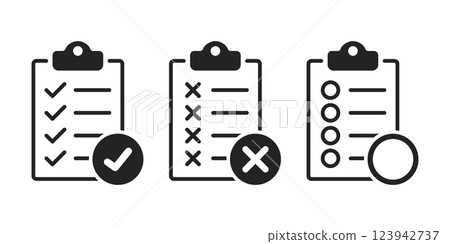 Clipboard with checklist icon set in flat style. Planning and organization of work vector illustration on isolated background. Document sign business concept. Clipboard with checklist icon set in flat style. Planning and organization of work vector illustration on isolated background. Document sign business concept. 123942737