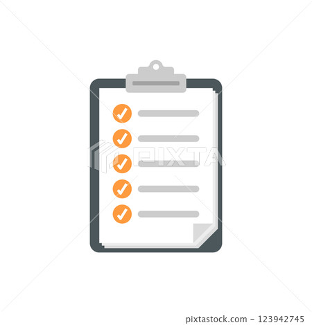 Clipboard with checklist icon in flat style. Planning and organization of work vector illustration on isolated background. Document sign business concept. 123942745