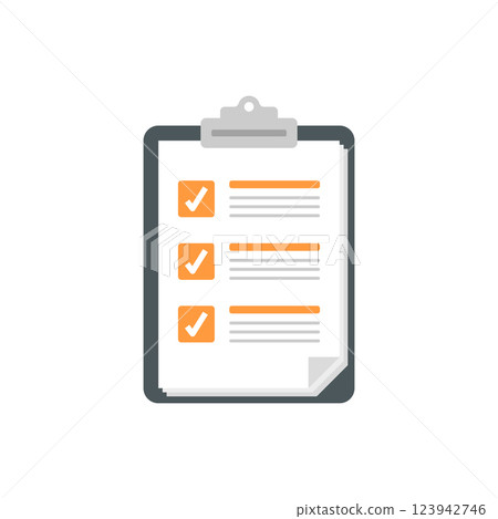 Clipboard with checklist icon in flat style. Planning and organization of work vector illustration on isolated background. Document sign business concept. 123942746