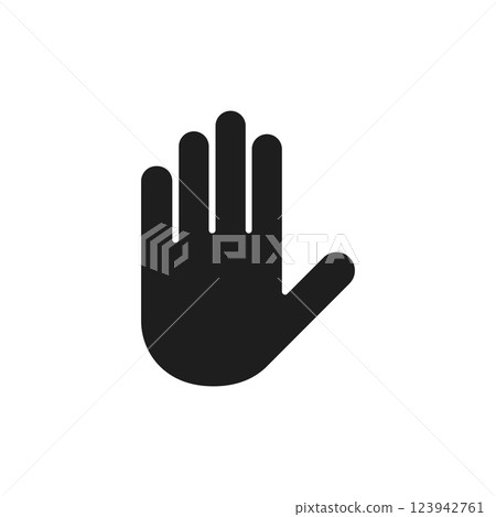 Stop sign with hand icon in flat style. Traffic control vector illustration on isolated background. Attention sign business concept. Stop sign with hand icon in flat style. Traffic control vector illustration on isolated background. Attention sign business concept. 123942761