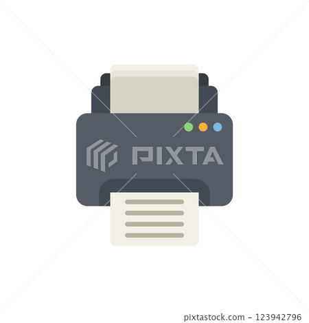 Printer icon in flat style. Office machine vector illustration on isolated background. Printout sign business concept. 123942796