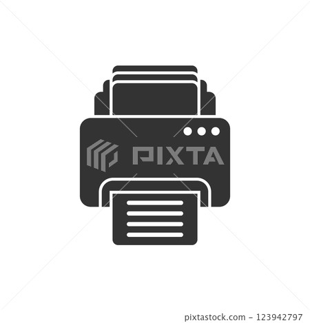 Printer icon in flat style. Office machine vector illustration on isolated background. Printout sign business concept. 123942797