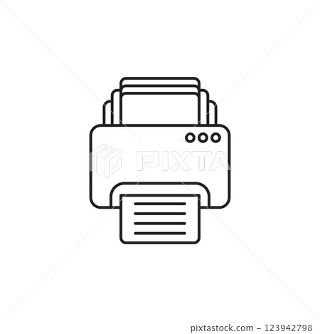 Printer icon in flat linear style. Office machine vector illustration on isolated background. Printout sign business concept. 123942798