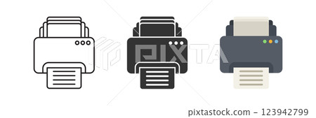 Printer icon set collection in flat style. Office machine vector illustration on isolated background. Printout sign business concept. 123942799