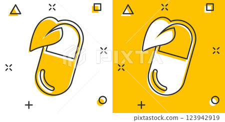 Vitamin pill note icon in comic style. Capsule cartoon vector illustration on white isolated background. Antibiotic splash effect sign business concept. 123942919