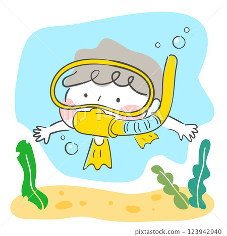 Character illustration of a child snorkeling in the sea 123942940