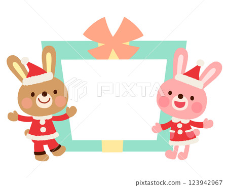Cute rabbit Santa Claus Christmas message card 123942967