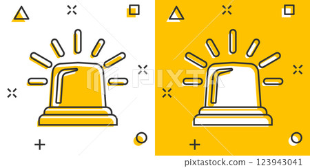 Emergency alarm icon in comic style. Alert lamp cartoon vector illustration on isolated background. Police urgency splash effect sign business concept. 123943041
