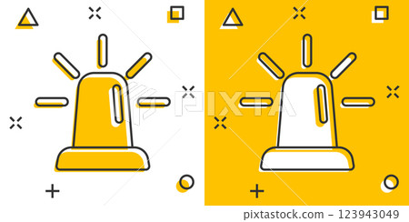 Emergency alarm icon in comic style. Alert lamp cartoon vector illustration on isolated background. Police urgency splash effect sign business concept. Emergency alarm icon in comic style. Alert lamp cartoon vector illustration on isolated background. Police urgency splash effect sign business concept. 123943049