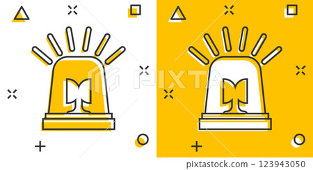 Emergency alarm icon in comic style. Alert lamp cartoon vector illustration on isolated background. Police urgency splash effect sign business concept. Emergency alarm icon in comic style. Alert lamp cartoon vector illustration on isolated background. Police urgency splash effect sign business concept. 123943050