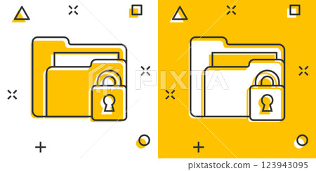 Files folder permission icon in comic style. Document access cartoon vector illustration on isolated background. Secret archive splash effect sign business concept. Files folder permission icon in comic style. Document access cartoon vector illustration on isolated background. Secret archive splash effect sign business concept. 123943095