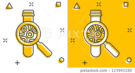 Blood test tube icon in comic style. Hematology cartoon vector illustration on isolated background. Laboratory flask splash effect sign business concept. Blood test tube icon in comic style. Hematology cartoon vector illustration on isolated background. Laboratory flask splash effect sign business concept. 123943180